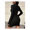 Women's High Collar Trend Corduroy Lycra Dress Cotton Seasonal And Winter
