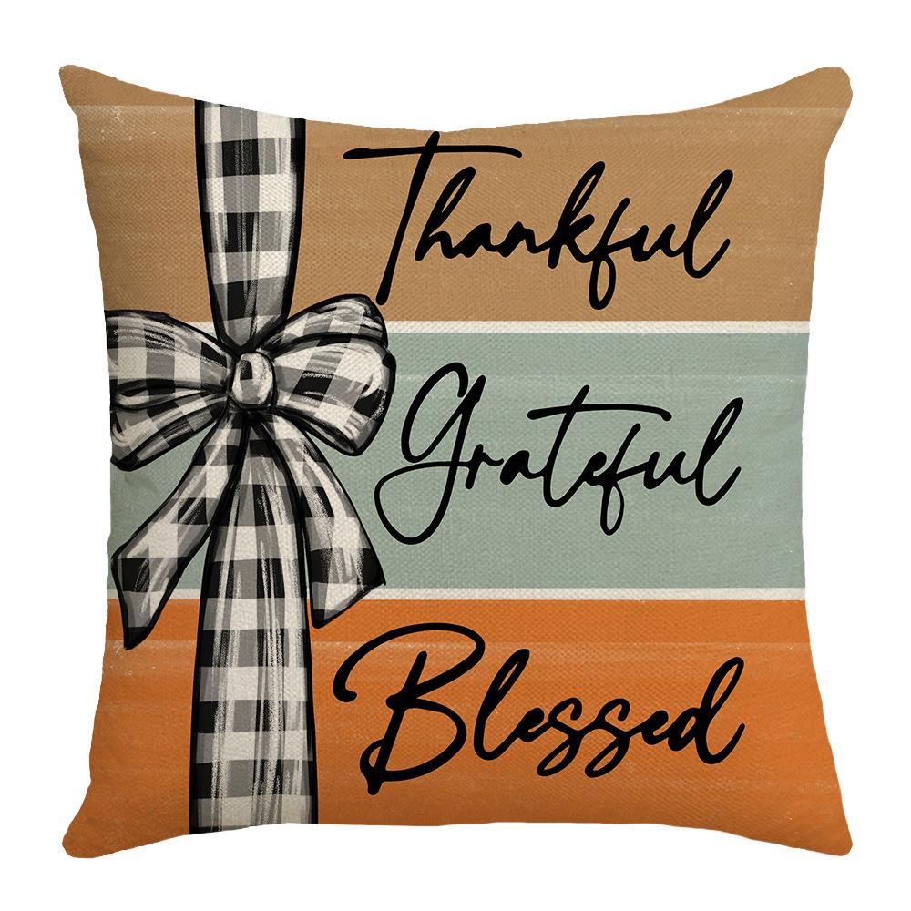 New Autumn and Winter Thanksgiving Pumpkin Color Block Letter Digital Print Decorative Pillow Cover Office Rest Pillow