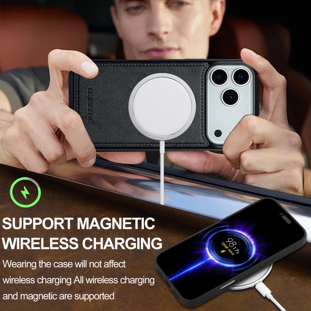 LC.IMEEKE For iPhone 17 Pro Max Magnetic Case Compatible with MagSafe Leather + TPU Back Cover