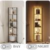 6 Tier Corner Shelf with Light, 65.3" Tall LED Corner Shelves, Corner Shelves Standing with Metal Frame, Corner Bookshelf