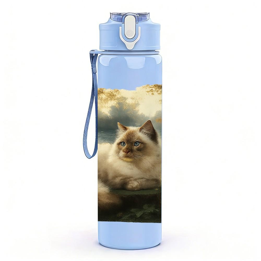 1PC Cat Resting On Pillow 750ml Color Plastic Sports Water Bottle Leakproof Flip Straw Lid Suitable for Sports Office Home Use