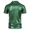 Summer Men's Short Sleeve Polo Shirt Shiny Metallic Streetwear Lapel T-shirts Men Gold Stage Costume Disco Party NightClub Tops