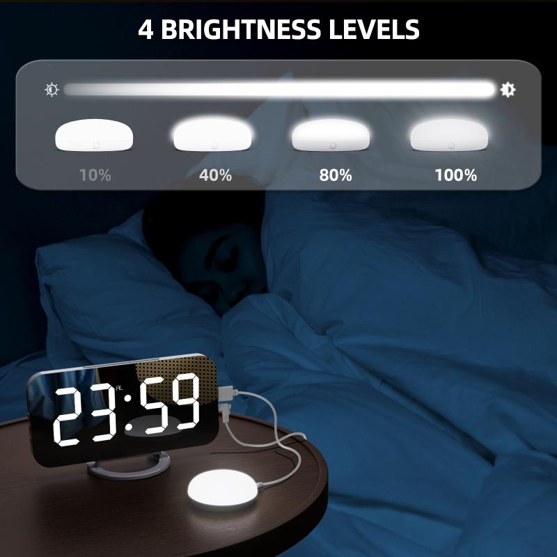 Home LED Digital Clock Large Display Loud Vibrating Alarm Mirror Night Light Snooze Dimmer for Bedroom Kid Heavy Sleeper