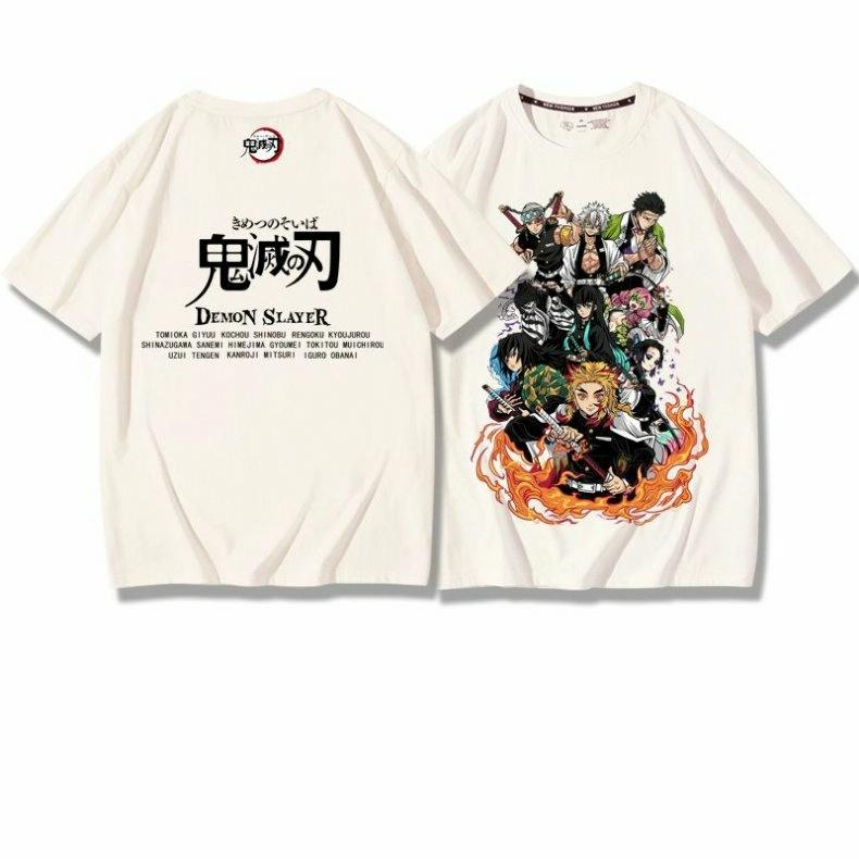 Demon Slayer Print 100% Pure Cotton Men's T-shirt, Summer Fashion Men's Short-sleeved Casual and Comfortable Men's Top