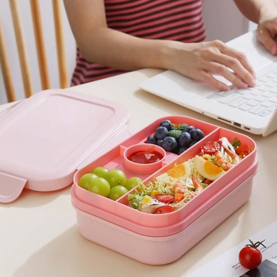 2000ML Double Layers Lunch Box with Spoon Fork Cutter Airtight Lid Food Grade Dishwasher Microwave Freezer Safe Students Thermal Bento Food Container
