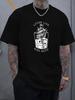 Unisex Black Tee Vintage Skull Cup Art Quote Slogan Graphic Print Crew Neck Short Sleeve Summer Casual Male Cotton Street Daily Top