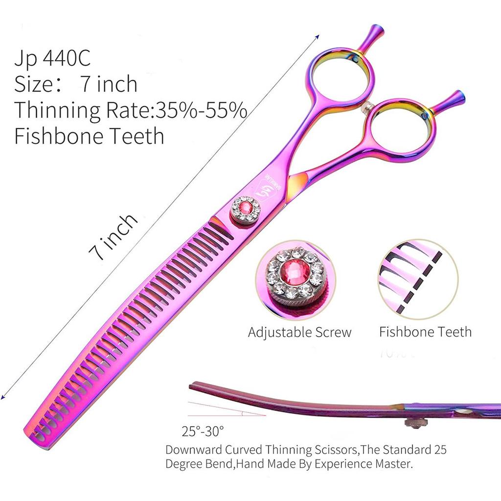 SANGELAR 7 Inch Top Grade Super Jp440C Professional Pet Scissors Downward Curved Grooming Scissors Dog Hair Care Thinner Scissors