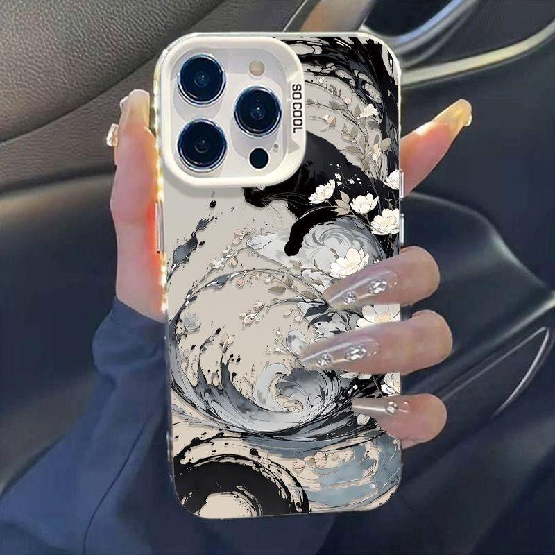 The new European and American ink painting flowers are suitable for iphone16 mobile phone case Apple 15promax/14 foreign trade 13pro