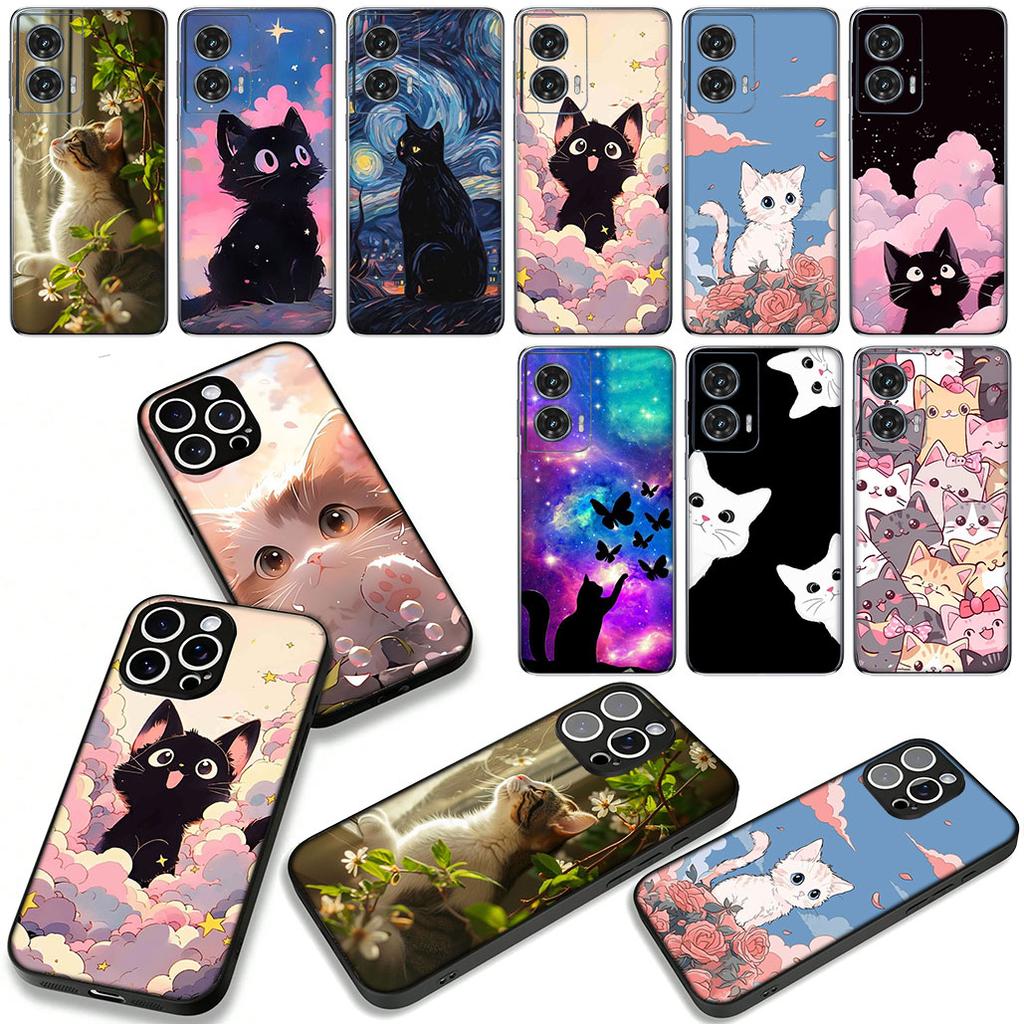 Cartoon Kitten Cat Meow Phone Cover Case for Apple iPhone 16 15 14 Plus 13 12 Mini 17 Pro Max + 16E Air 16+ ProMax Casing