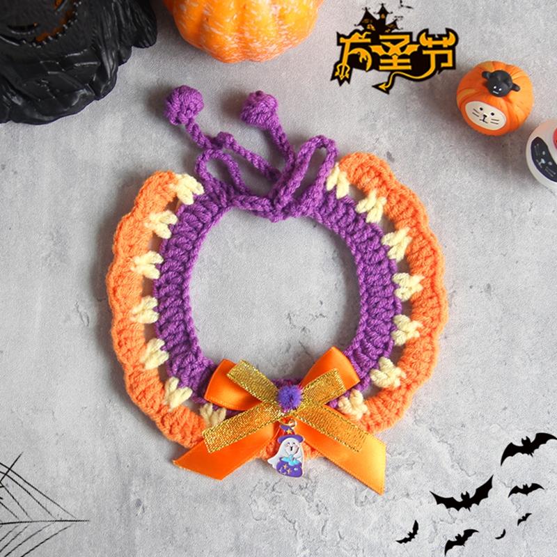 Handgefertigte Katzenhalsbänder, abreißbares Kätzchenhalsband, Haustier-Cosplay-Kostüm, gehäkeltes Haustierhalsband, Neujahrsdekoration, Weihnachtsgeschenk