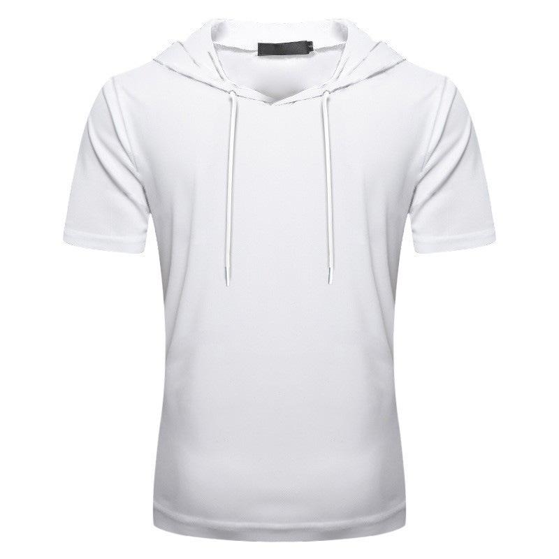 Men Tops Short Sleeve Hooded Solid T Shirt