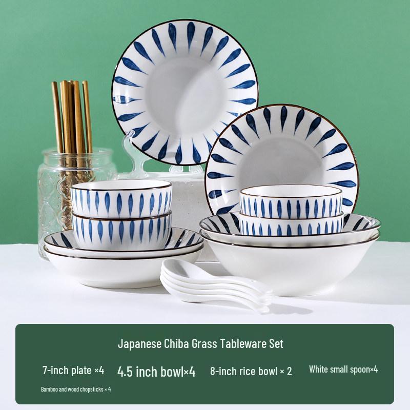 Japanese 10-Person Tableware Set: Creative Rice Bowls, Plates, and Noodle Bowls Combination.