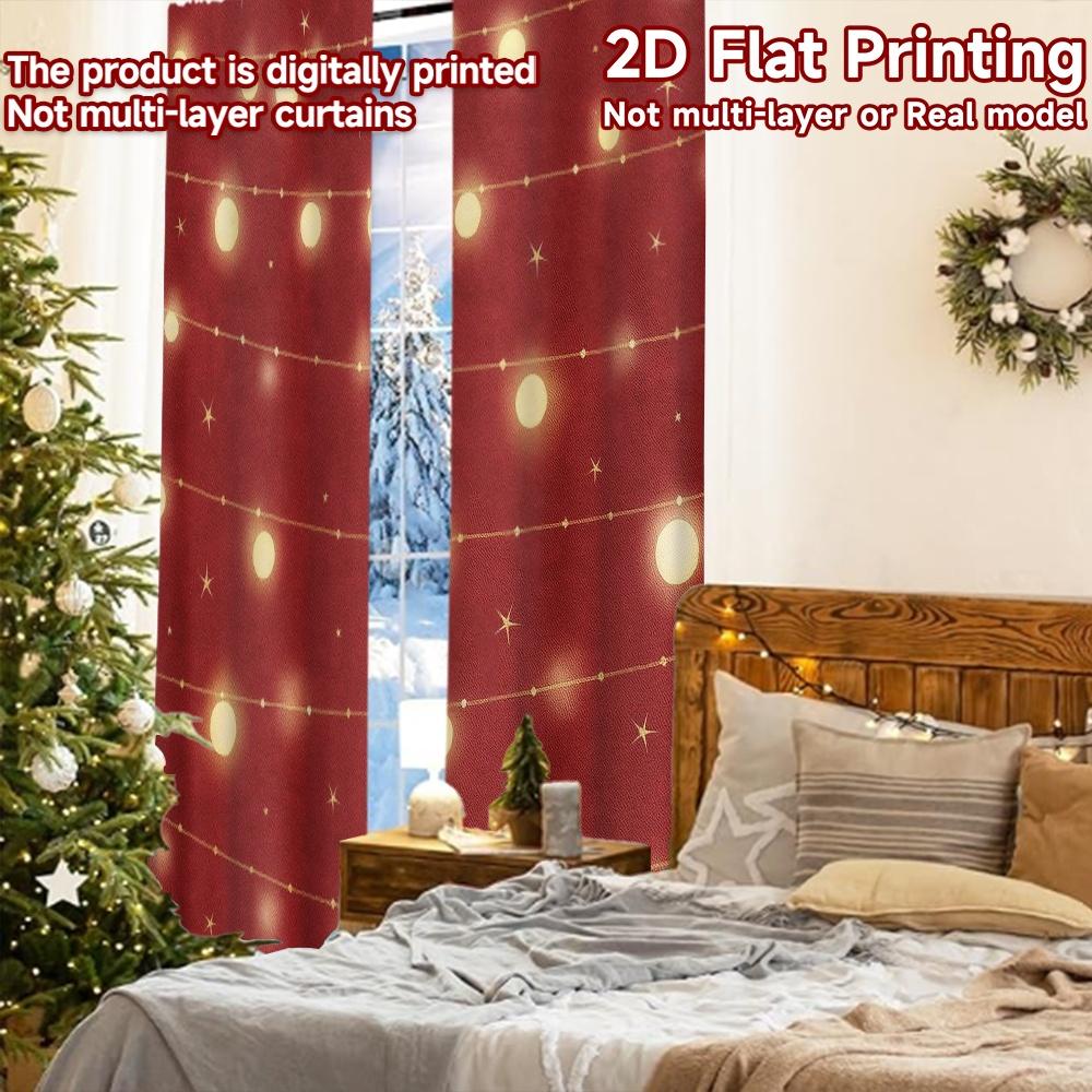 2pcs, 2D FLAT PRINTING Curtains (Without Rod) Festive Wonderland Modern Fashionable Curtainments During the Christmas Holiday
