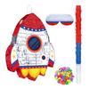 Pull String Rocket Ship Pinata Rocket Pinatas with Blindfold Bat Stick Confetti for Kids Space Themed Birthday Party Supplies