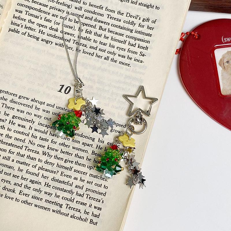 Y2K Trendy Christmas Tree Keychain Cute Star Tassel Keyring Pendant Ins Style Aesthetic Girly Phone Lanyard Bag Charms Xmas Gift