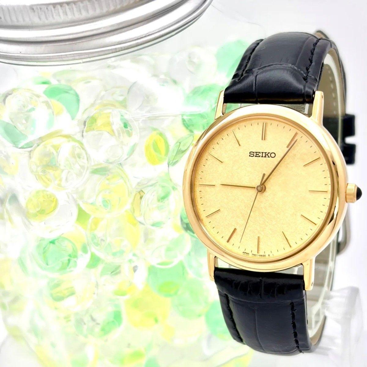 [Good Condition/New Battery] SEIKO Men s Watch Gold 7N01-6900 2D0319 New Belt