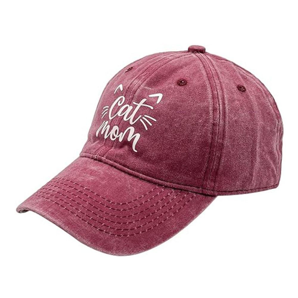 Vintage Cat Mom Embroidery Baseball Cap Washed Cotton Adjustable Baseball Hats Sunscreen Hats For Women