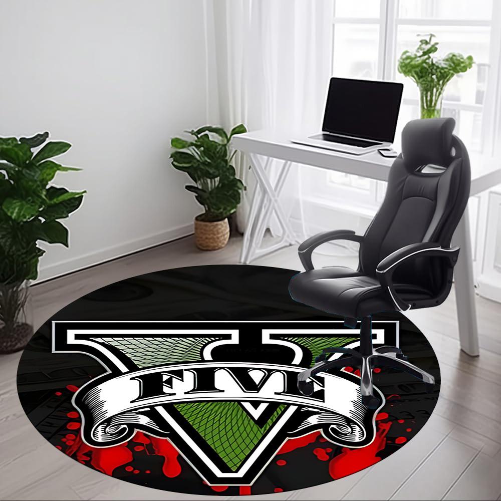 1pc GTA V Office Round Area Rug, Indoor Mat Suitable For Office,Bedroom Living Room Home Decor, Room Deco A0926024