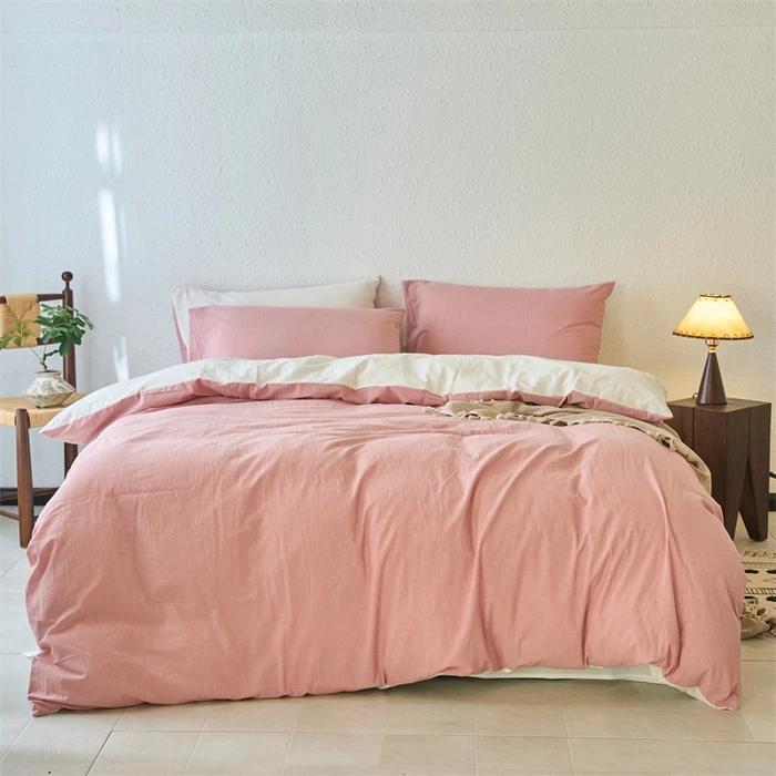 

Premium 100% Washed Cotton Yarn-Dyed 4-Piece Duvet Set (1 Duvet Cover + 2 Pillowcases + 1 sheet), Ultra-Soft Bedding Set 1.2m sheet 3pcs
