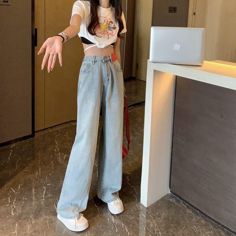 2022 Autumn Korean High Waist Casual retro Wide Leg Pant Women Jeans Slouchy Straight Leg Denim High Street Harajuku Trouser