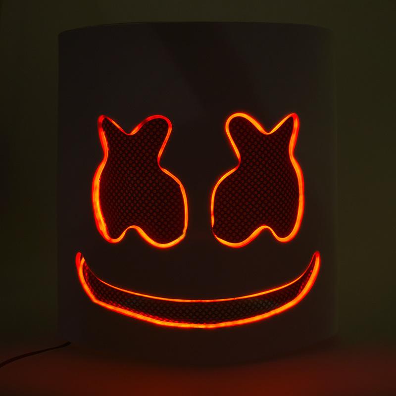Halloween Light Up Mask Full Face LED Neon Marshmallow Mask Headgear Luminous DJ Music Festival Props Cosplay Rave Party Mask