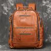 Rucsac Retro din Piele pentru Bărbați, Rucsac din Piele Tăbăcită Vegetal pentru Călătorii de Afaceri, Purtat pe Troler, Geantă de Călătorie din Piele de Vacă Stratul Întâi