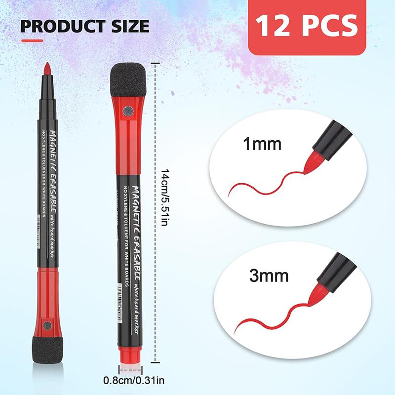 Fine Tip Magnetic Dry Erase Markers 12 Count Colorful Fine Point 2mm Whiteboard Markers with Erasers Cap for School Office