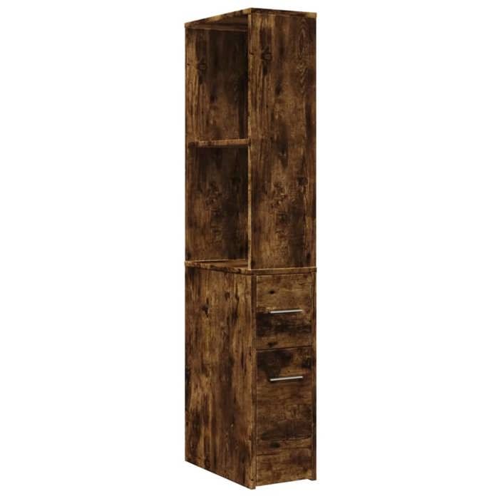 VidaXL Armoire de salle de bain étroite avec roulettes chêne fumé, armoire de salle de bain haute, rangement de salle de 855299