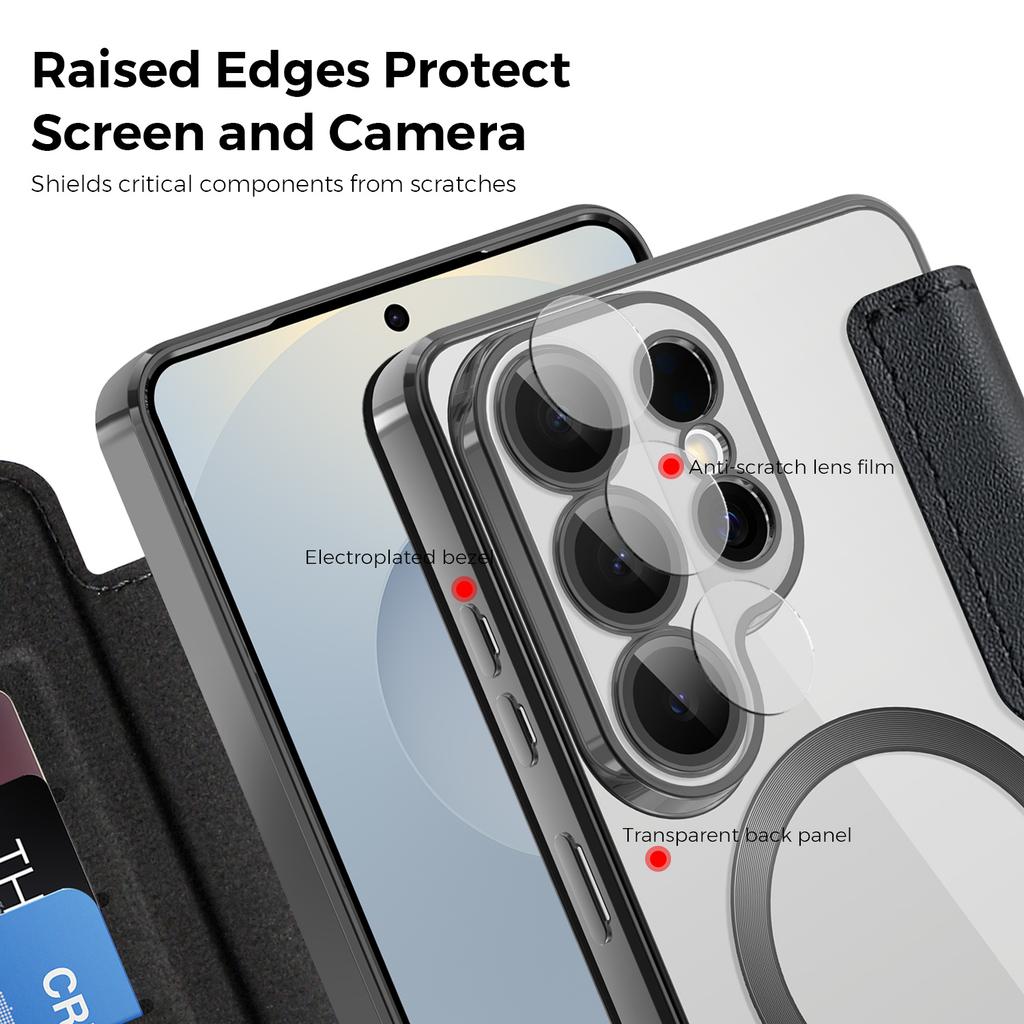 Magsafe Magnetic Luxury Solid Color Leather Flip Wallet Card Slot Phone Case For Samsung S26 Ultra S23 S25 Edge S22 S24Plus A35 5G/A36/A55/A17 Cover