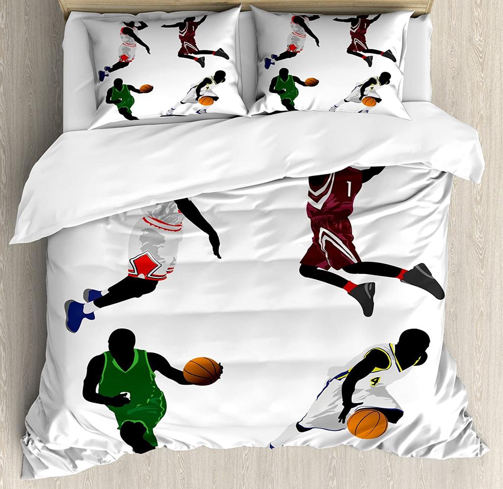 Basketball Bedding Collection For Bedroom Bed Home Basketball Player Silhouette Athlete Competiti Duvet Cover Quilt Cover Pillowcase