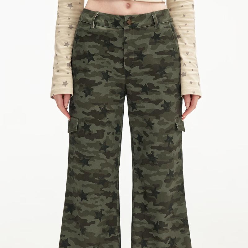 UNIFREE Women's Camouflage Low-Waist Flared Cargo Pants
