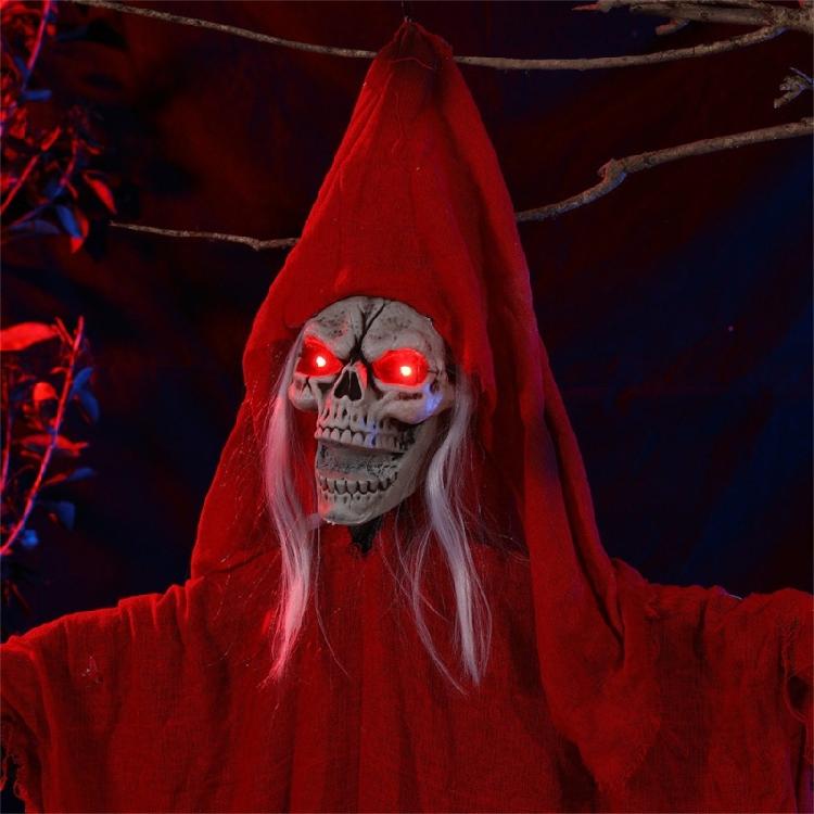 Casa Infestata Scheletro Animatronico Spettro Decorazione Oggetti di Scena Mobili da Esterno Occhi Luminosi Ornamenti per Esposizione di Halloween