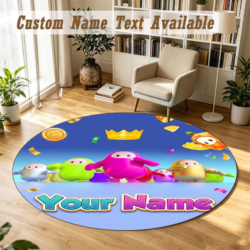 Round Rug Custom NameFall Guys Pattern Non Slip Carpet Home Floor Decor