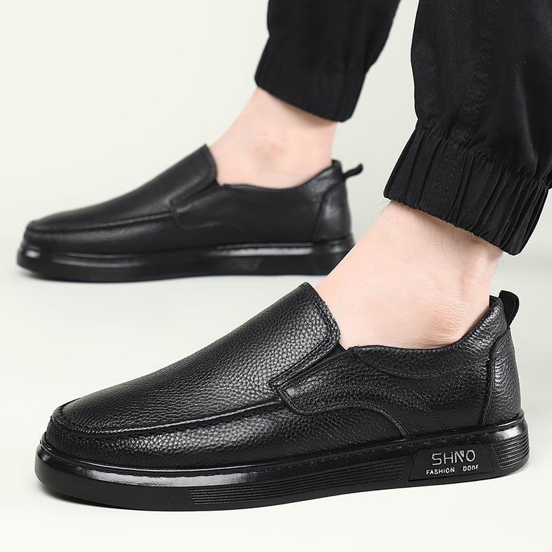 The First Layer of Cowhide Men's Shoes 2025 Genuine Leather Autumn Soft-soled Trendy Shoes Youth Versatile Board Shoes One Pedal Casual Leather Shoes
