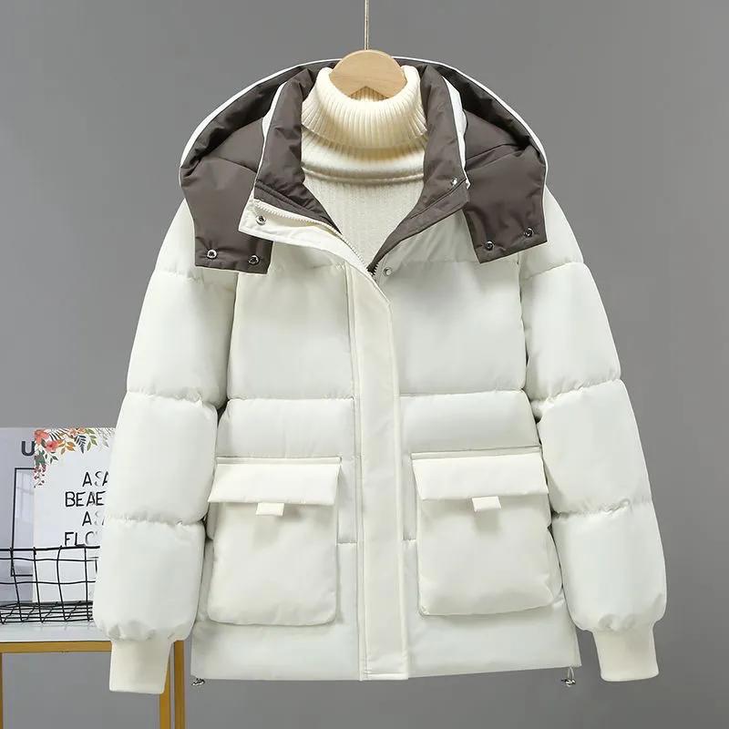 Herbst Winter Daunenmantel Gepolstert Kapuze Stehkragen Taschen Reißverschluss Parka Winddicht Wärmespeicherung Tägliche Kaltwetter-Oberbekleidung Baumwolljacke