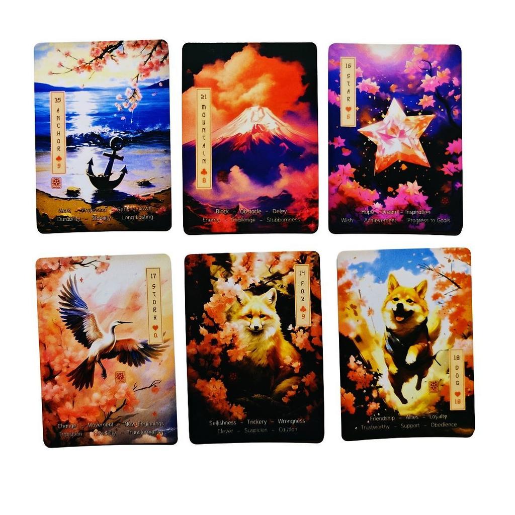 Las Cartas Lenormand Sakura - Baraja de 36 Cartas con Palabras Clave - Cartas Oráculo Temáticas de Flor de Cerezo Japonés 9*6cm