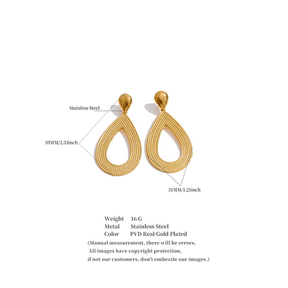 Yhpup Stainless Steel Metal Water Droplet Hollow Drop Earrings Accessories Daily Casual Simple Statement Jewelry Rust Proof