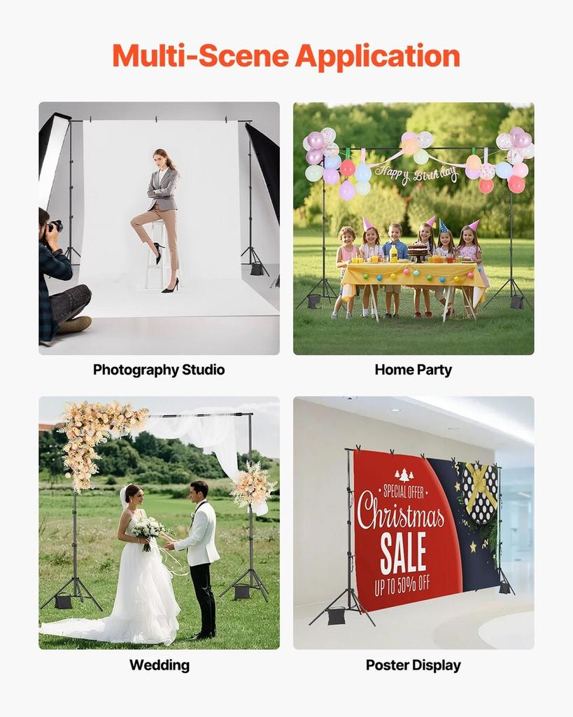 Backdrop Stand Background Stand Kit with 2 Tripod for Party & Photo Studio