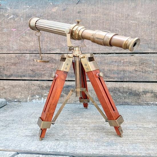 Nautical Brass Telescope with Wood Tripod Stand: Handmade, 30.48 Cm
