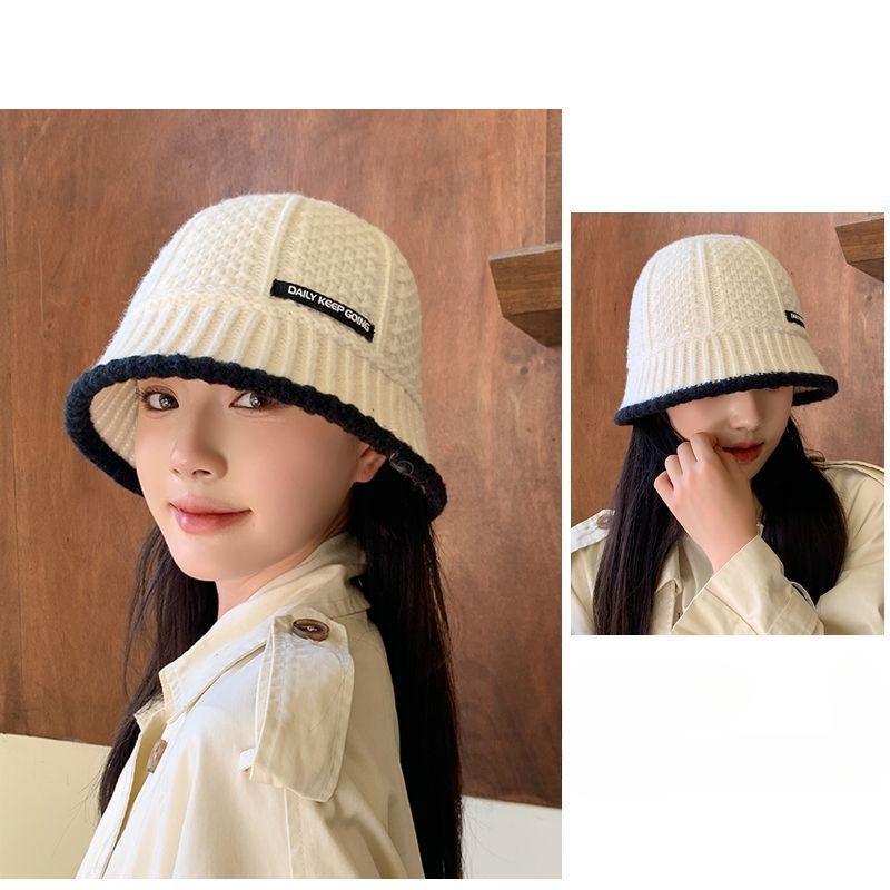 Kvinnors Vinter Varm Stickad Bucket Hat Mode Dam Retro Fisherman Keps för Kvinna