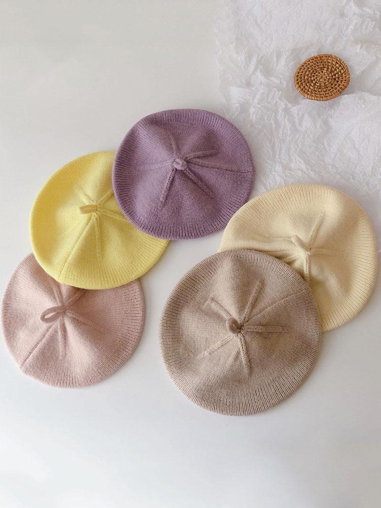 Fashion Baby Hat Solid Color Girls Warm Beret Vintage Knitted Beret Hat Kids Autumn Winter Children Artist Painter Cap Bonnet