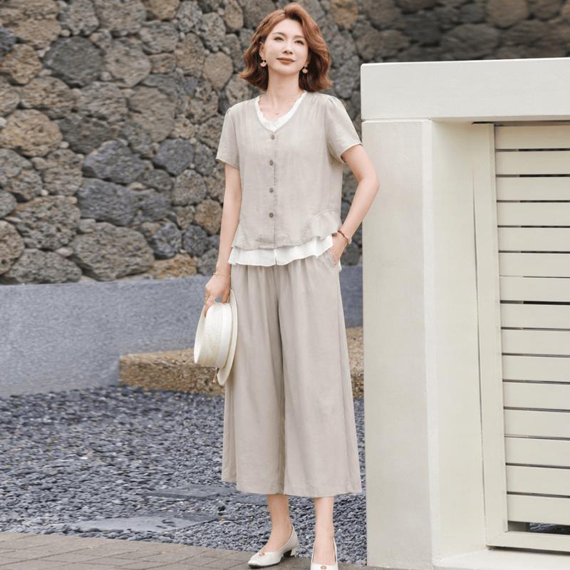 Elegant Middle-Aged Women's Summer Short-Sleeve Suit