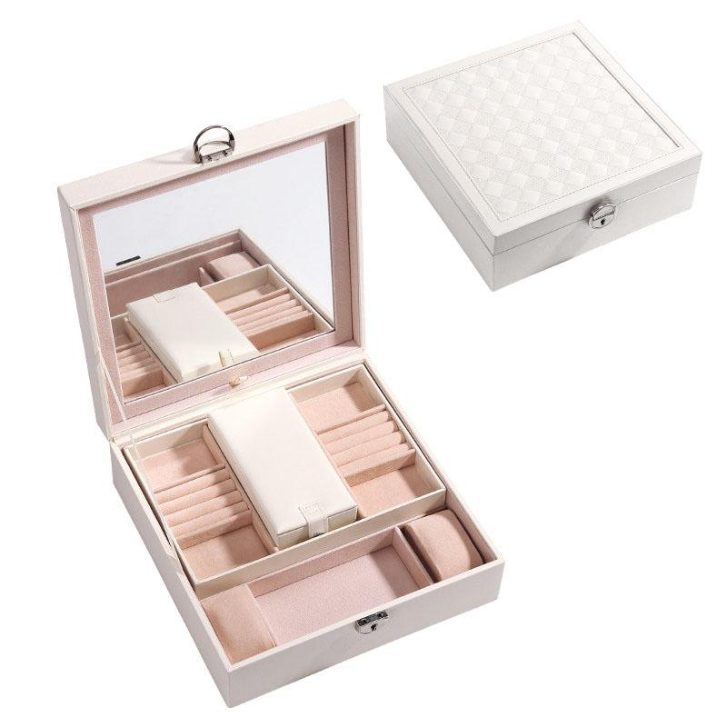 

Leather Jewelry Box Portable Travel Small Jewelry Storage Boxes Luxury Large Capacity Ring Earring Organizer Box with Mirror белый