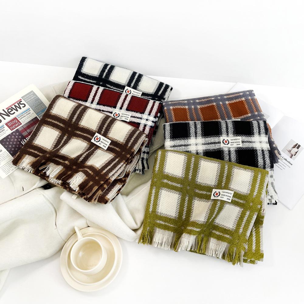 Imitation cashmere scarf, women's autumn and winter large plaid scarf, warm and thickened medium and long scarf, versatile scarf, shawl.