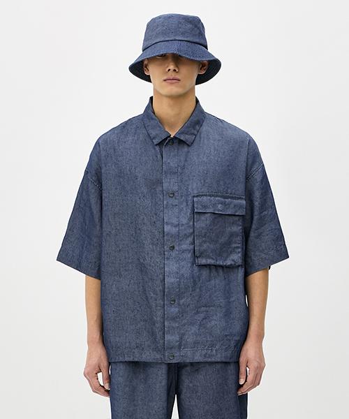 Errors Excepted Sh315Bl Linen Overshirt (Indigo Blue) Indigo Blue/L