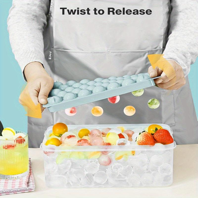 1 sada Stohovatelná kulatá sada forem na led s víkem a nádobou – Vytvořte 99 ks kulatých ledových kuliček, Formy na led do mrazáku se snadno vyjímají a jsou robustní