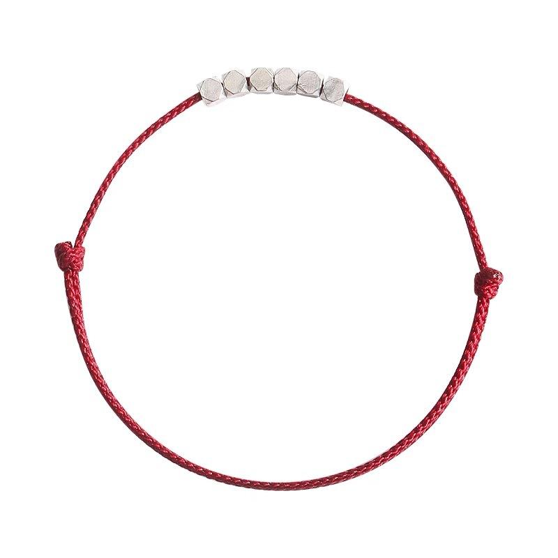 Small Square Bead Red Rope Bracelet Men's and Women's Couple Bracelet, Woven Literary and Simple Hand Rope