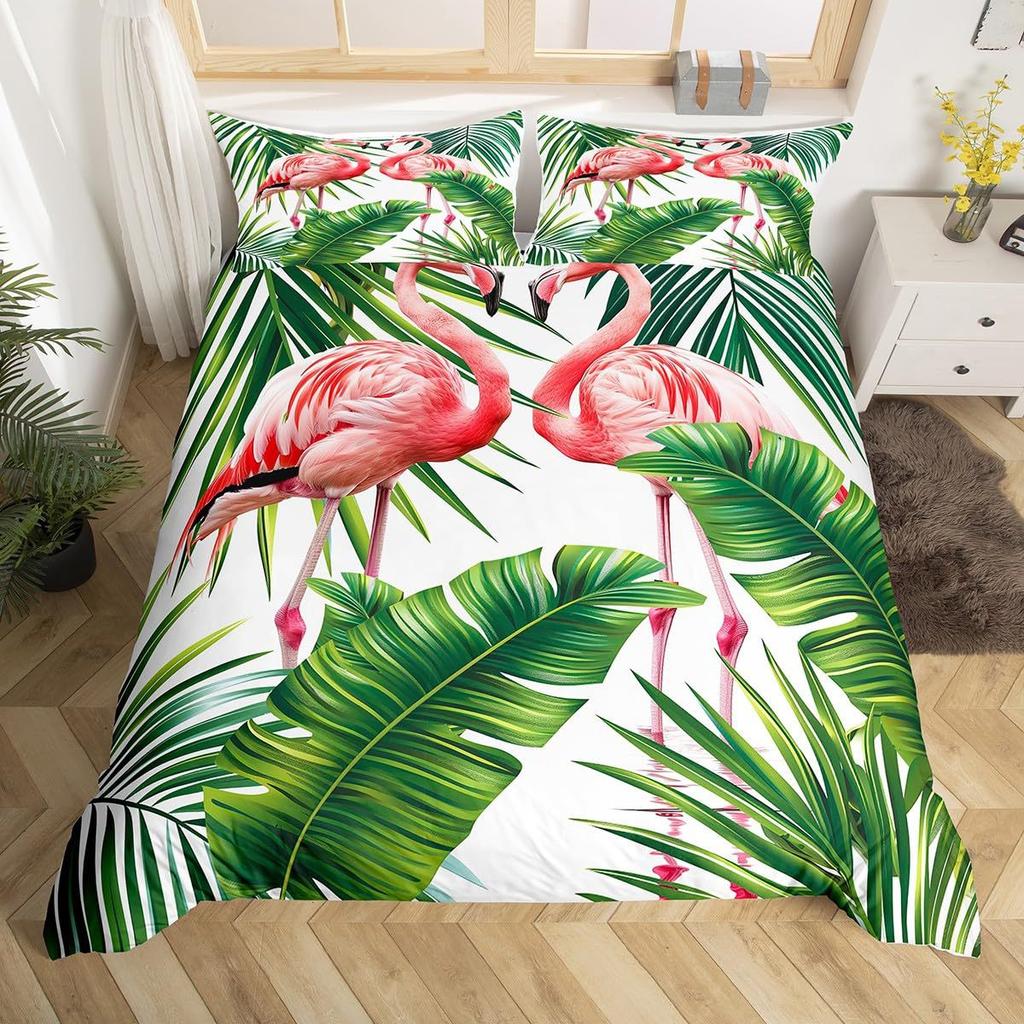 Tropical Flamingo Pattern Quilt Cover Bedding Set Three-Piece Quilt Cover Suitable For Bedroom Decoration