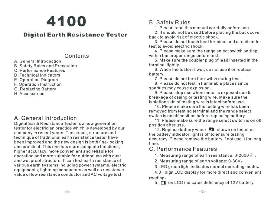 DY4100AB Ground Resistance & Soil Resistivity Tester - Digital Megohmmeter for Lightning Protection