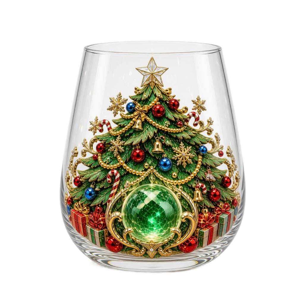 Christmas Themed Glass Cup for Holiday Drinks and Everyday Beverages